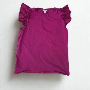 J. Crew Magenta Ruffle Sleeve Tee